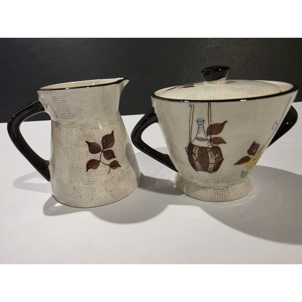Royal Sealy Jamaica Creamer and Sugar Bowl Set Lid Japan Pottery Vintage Wine